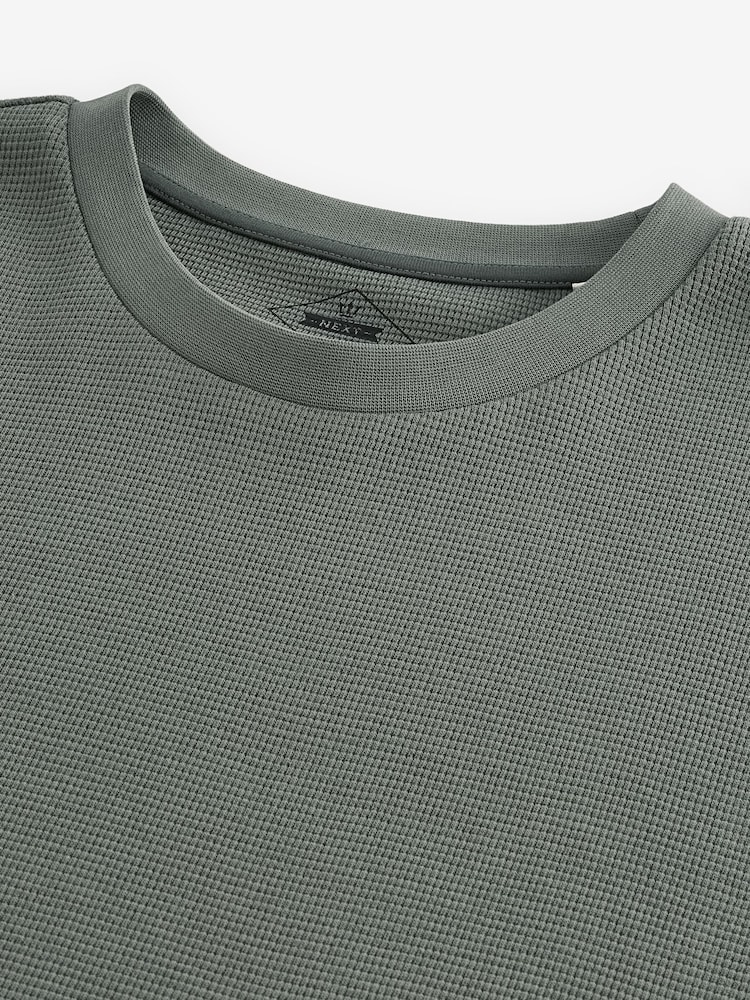 Green 100% Cotton Textured Microwaffle T-Shirt - Image 8 of 8