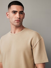 Ecru 100% Cotton Textured Microwaffle T-Shirt - Image 1 of 8