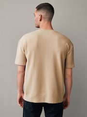 Ecru 100% Cotton Textured Microwaffle T-Shirt - Image 3 of 8