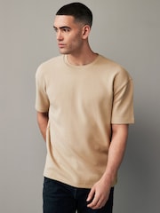 Ecru 100% Cotton Textured Microwaffle T-Shirt - Image 5 of 8