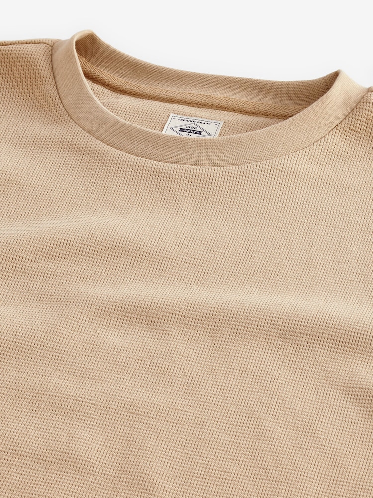 Ecru 100% Cotton Textured Microwaffle T-Shirt - Image 8 of 8