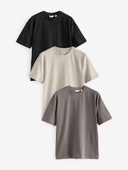Noir/marron/neutre clair - Coupe ample - Lot de 3 t-shirts épais - Image 1 de 13