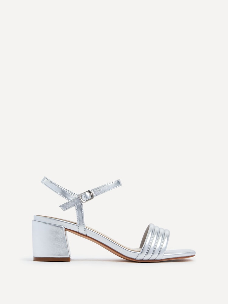 Linzi Silver Toronto Blocked Heel Sandals With Pipped Upper - Image 2 of 5