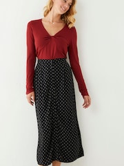 FatFace Red Rhian Twist Front Jersey Top - Image 1 of 4