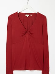 FatFace Red Rhian Twist Front Jersey Top - Image 4 of 4