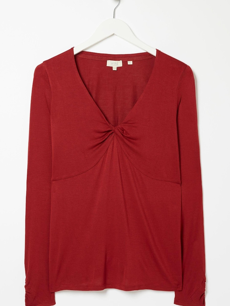 FatFace Red Rhian Twist Front Jersey Top - Image 4 of 4