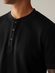 Black Short Sleeve Grandad Collar 100% Cotton T-Shirt - Image 4 of 7