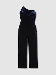 Reiss Navy Dasha Velvet Structured Strapless Wide-Leg Jumpsuit - Image 2 of 7