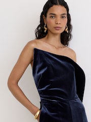 Reiss Navy Dasha Velvet Structured Strapless Wide-Leg Jumpsuit - Image 3 of 7