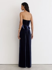 Reiss Navy Dasha Velvet Structured Strapless Wide-Leg Jumpsuit - Image 4 of 7