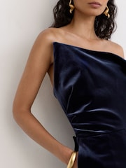 Reiss Navy Dasha Velvet Structured Strapless Wide-Leg Jumpsuit - Image 6 of 7