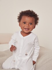 The White Company Cotton Safari Boat Embroidery White Sleepsuit - Image 2 of 4