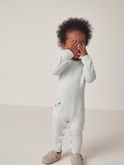 The White Company Natural Cotton Zebra Pocket Knitted Romper - Image 1 of 6