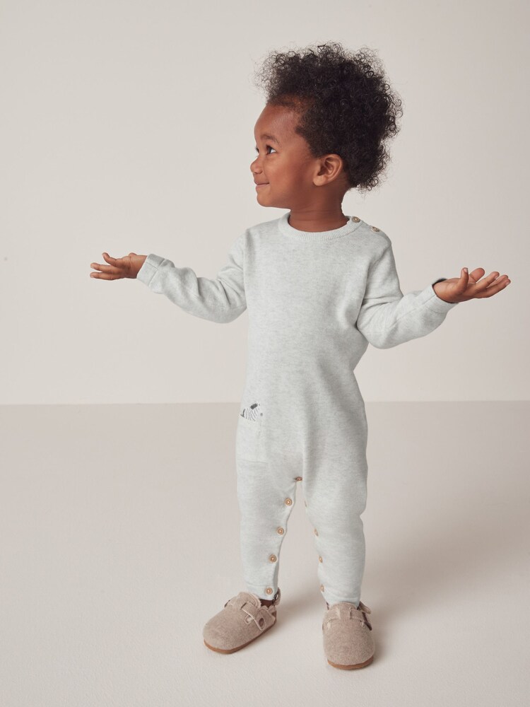 The White Company Natural Cotton Zebra Pocket Knitted Romper - Image 2 of 6
