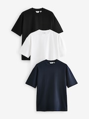 Blanc/noir/bleu marine - Coupe ample - Lot de 3 t-shirts épais - Image 1 de 13