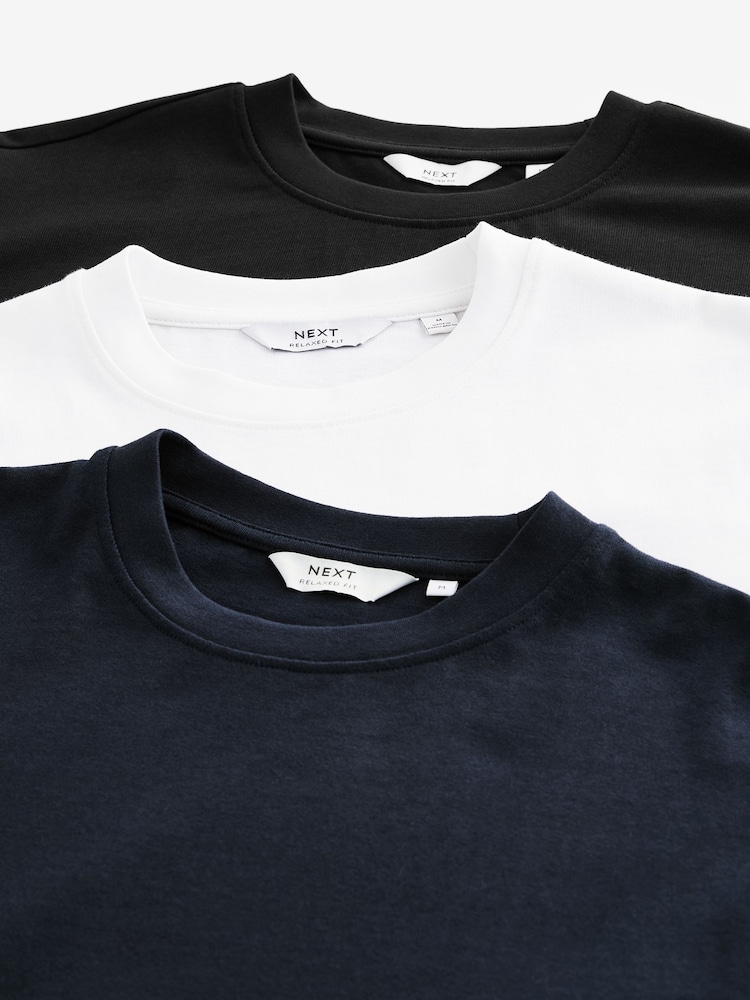 Blanc/noir/bleu marine - Coupe ample - Lot de 3 t-shirts épais - Image 12 of 13