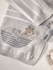 The White Company Grey Cotton Noahs Ark Safari Animal Baby Blanket - Image 1 of 2