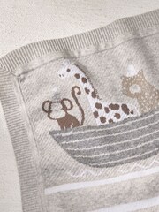 The White Company Grey Cotton Noahs Ark Safari Animal Baby Blanket - Image 2 of 2