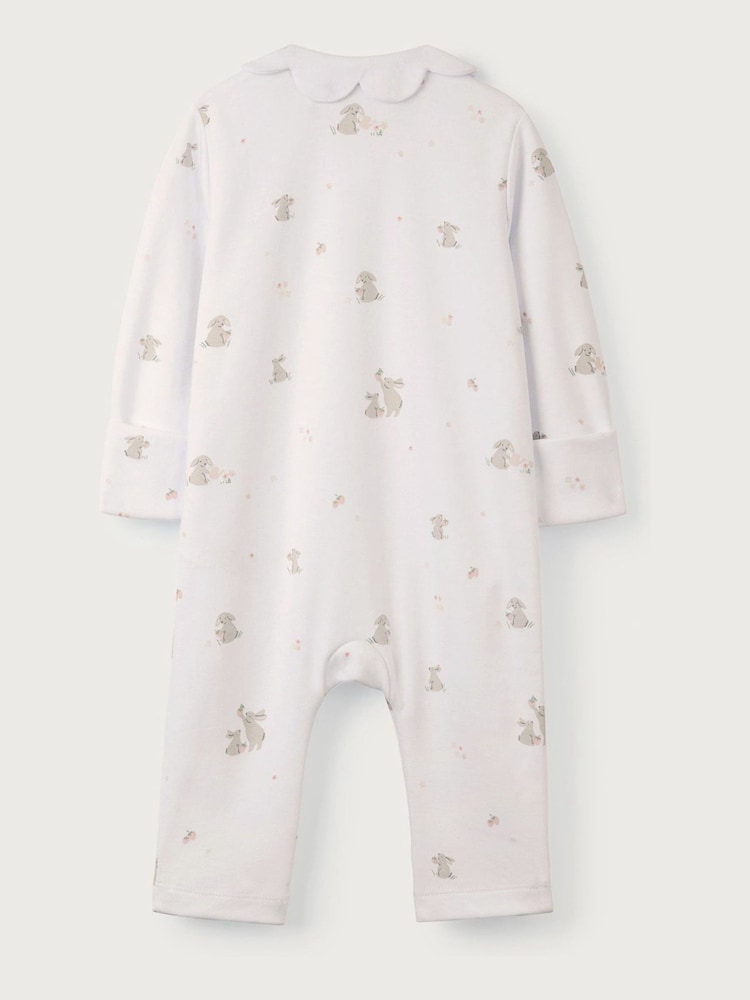 The White Company 100% Cotton Scallop Collar Hoppy Bunny White Sleepsuit - Image 4 of 4 The White Company 100% Cotton Scallop Collar Hoppy Bunny White Sleepsuit - Image 4 of 4