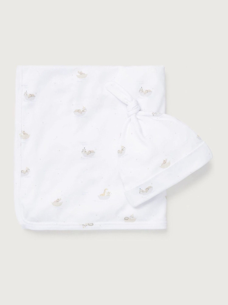 The White Company Cotton Safari Boat White 100% Cotton Blanket And Hat Set - Image 1 of 1