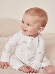 The White Company 100% Cotton Safari Boat Zip White Sleepsuit - Image 1 of 5