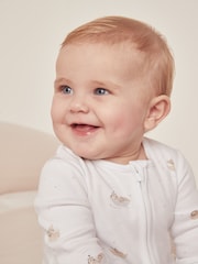 The White Company 100% Cotton Safari Boat Zip White Sleepsuit - Image 2 of 5