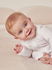 The White Company 100% Cotton Safari Boat Zip White Sleepsuit - Image 3 of 5