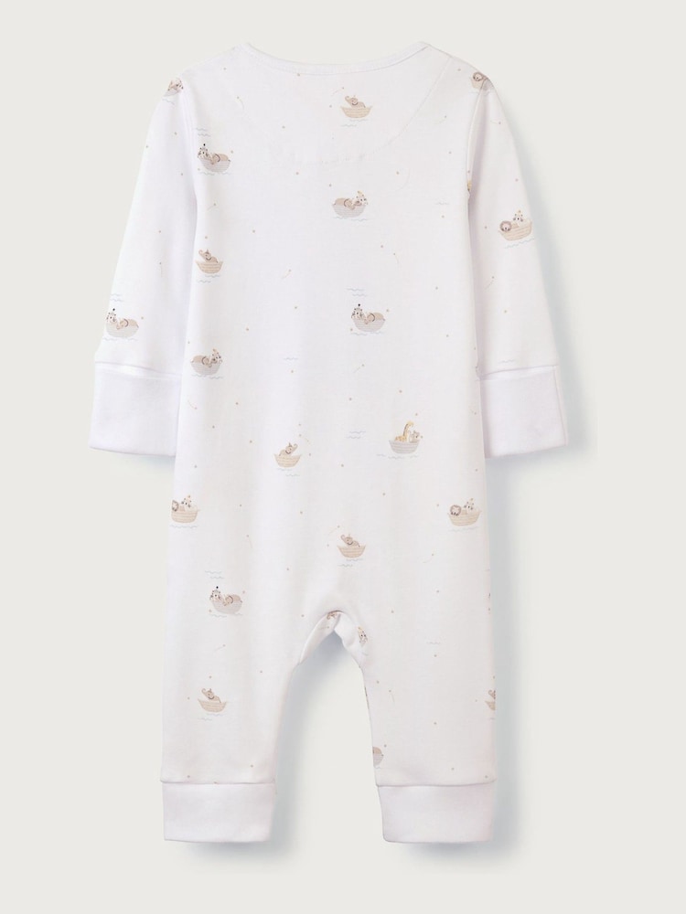 The White Company 100% Cotton Safari Boat Zip White Sleepsuit - Image 5 of 5