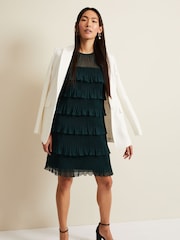 Phase Eight Dark Green Mimi Frill Mini Dress - Image 5 of 7