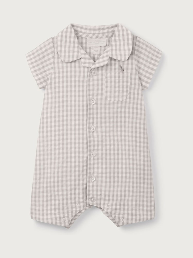 The White Company Grey 100% Cotton gincham pajac za spanje - Slika 1 iz 3