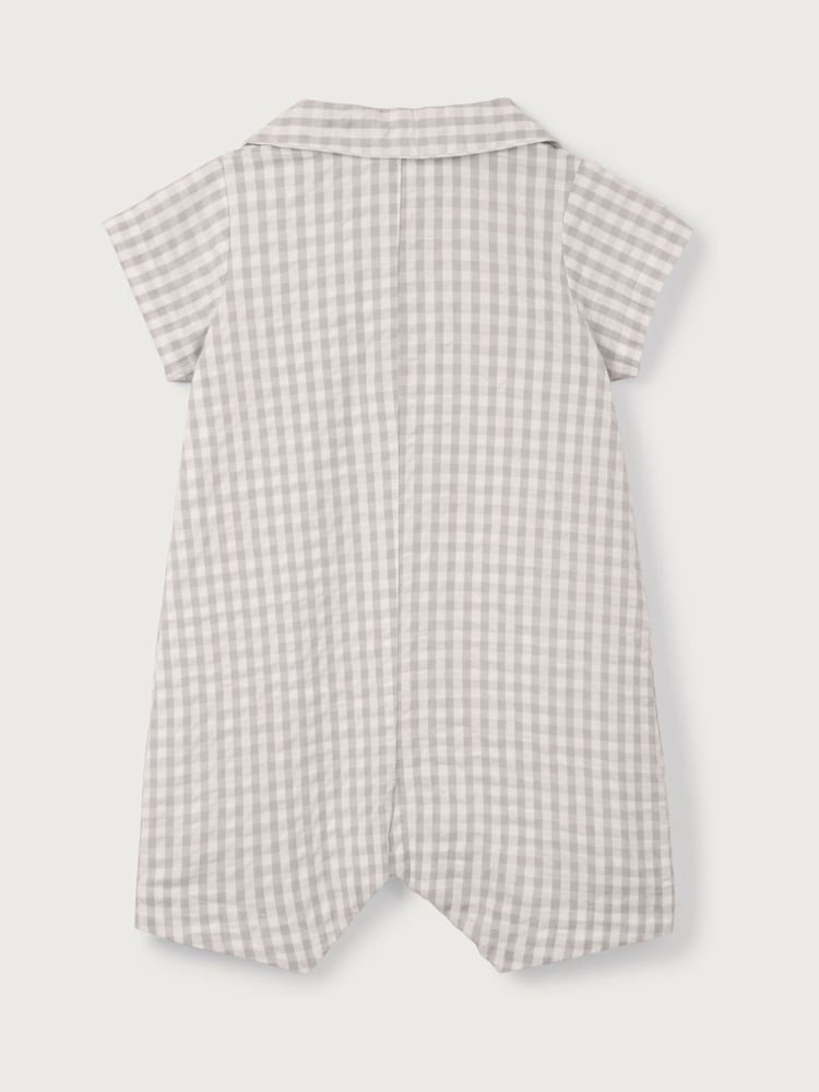 The White Company Grey 100% Cotton gincham pajac za spanje - Slika 2 iz 3