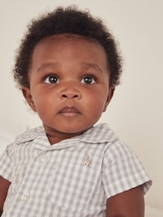 The White Company Grey 100% Cotton gincham pajac za spanje - Slika 3 iz 3