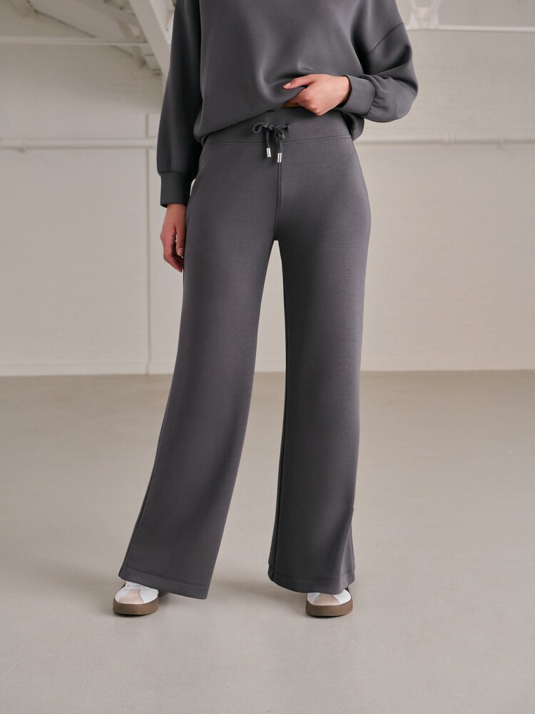 Charcoal Grey Soft Touch Wide Leg Joggers - Image 2 of 8 Charcoal Grey Soft Touch Wide Leg Joggers - Image 2 of 8