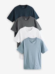 Blauw/marineblauw/wit/staal - Normale Pasvorm - Verpakking van 4 100% Katoenen T-shirts - Image 1 of 14
