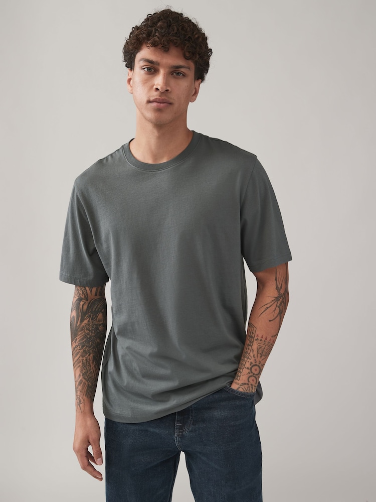 Blauw/marineblauw/wit/staal - Normale Pasvorm - Verpakking van 4 100% Katoenen T-shirts - Image 3 of 14