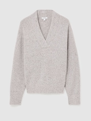 Reiss Grey Nova Cashmere-Blend Bouclé V-Neck Jumper - Image 2 of 7