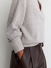 Reiss Grey Nova Cashmere-Blend Bouclé V-Neck Jumper - Image 5 of 7