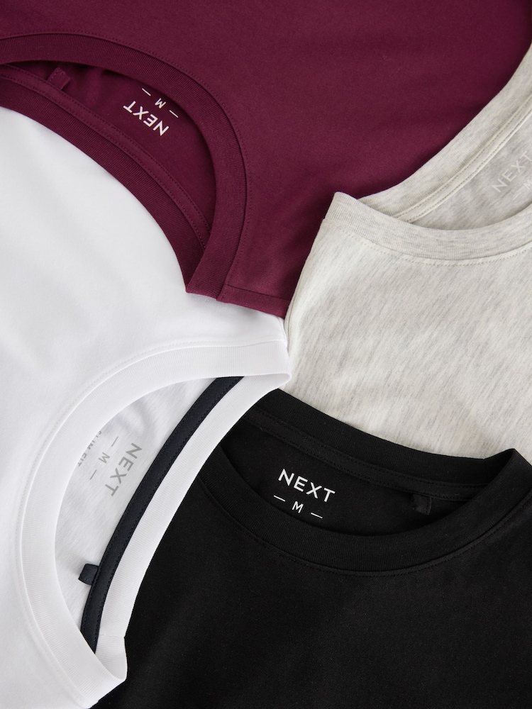 Noir/Burgs/White/Gris - Ajustement régulier - T-shirt en coton 100% 4 Paquet - Image 14 of 15