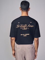 Black Parisian Relaxed Fit Print Heavyweight T-Shirt - Image 1 of 9