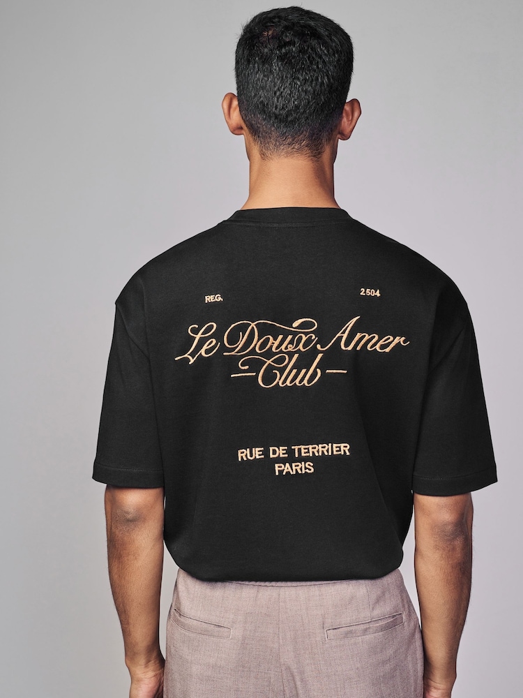 Black Parisian Relaxed Fit Print Heavyweight T-Shirt - Image 1 of 9