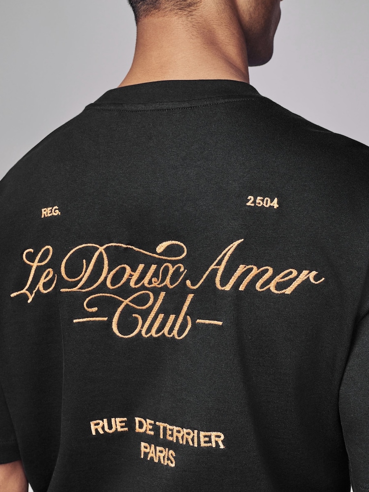Black Parisian Relaxed Fit Print Heavyweight T-Shirt - Image 4 of 9