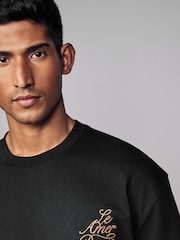 Black Parisian Relaxed Fit Print Heavyweight T-Shirt - Image 5 of 9