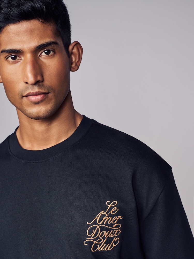Black Parisian Relaxed Fit Print Heavyweight T-Shirt - Image 5 of 9