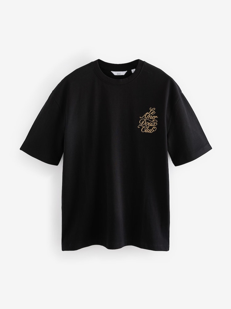 Black Parisian Relaxed Fit Print Heavyweight T-Shirt - Image 6 of 9