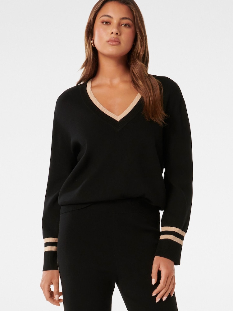 Forever New Black Hattie V-Neck Co-Ord Knit Jumper - Image 1 of 5