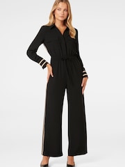 Forever New Black Asher Side Stripe Jumpsuit - Image 1 of 4