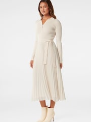 Forever New Cream Molly Pleat Hem Polo Collar Knit Dress - Image 3 of 4