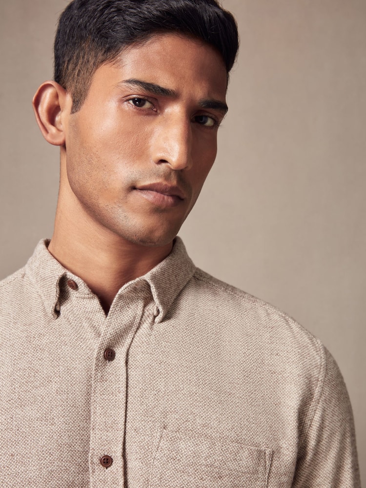 Stone Natural Brushed Texture 100% Cotton Long Sleeve Shirt - Image 1 of 6