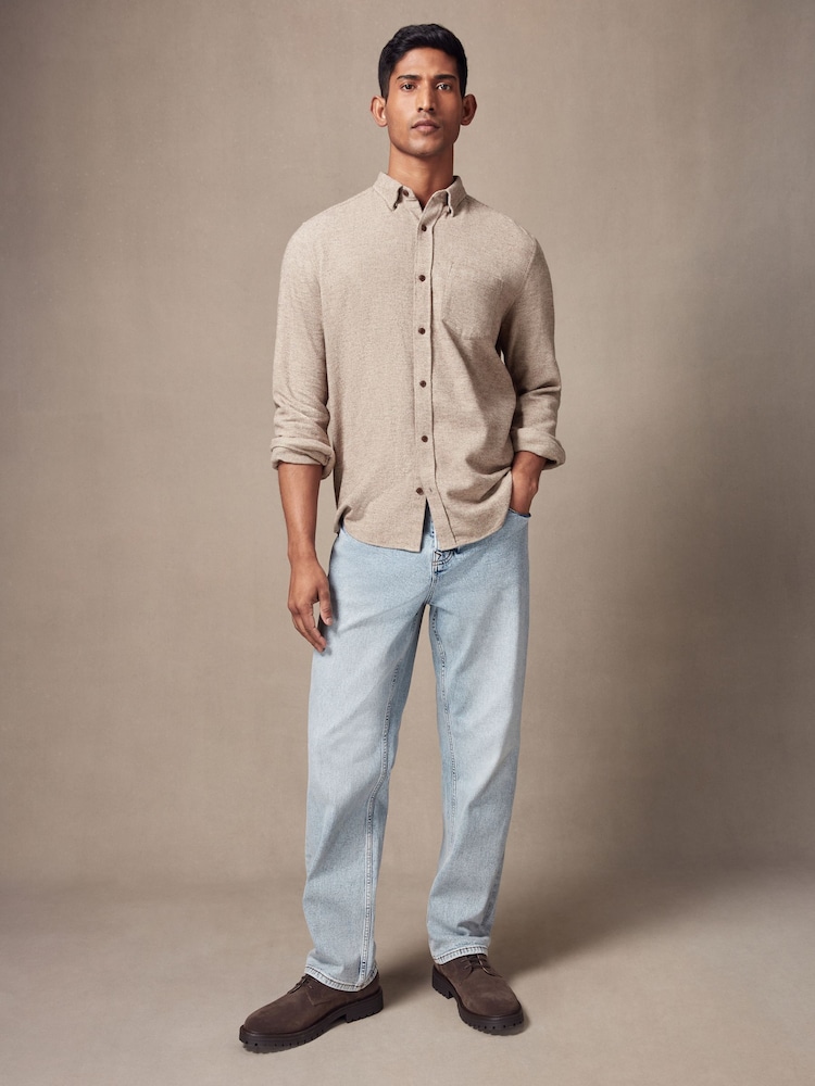 Stone Natural Brushed Texture 100% Cotton Long Sleeve Shirt - Image 2 of 6