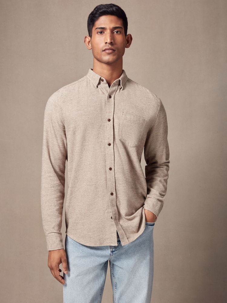 Stone Natural Brushed Texture 100% Cotton Long Sleeve Shirt - Image 3 of 6